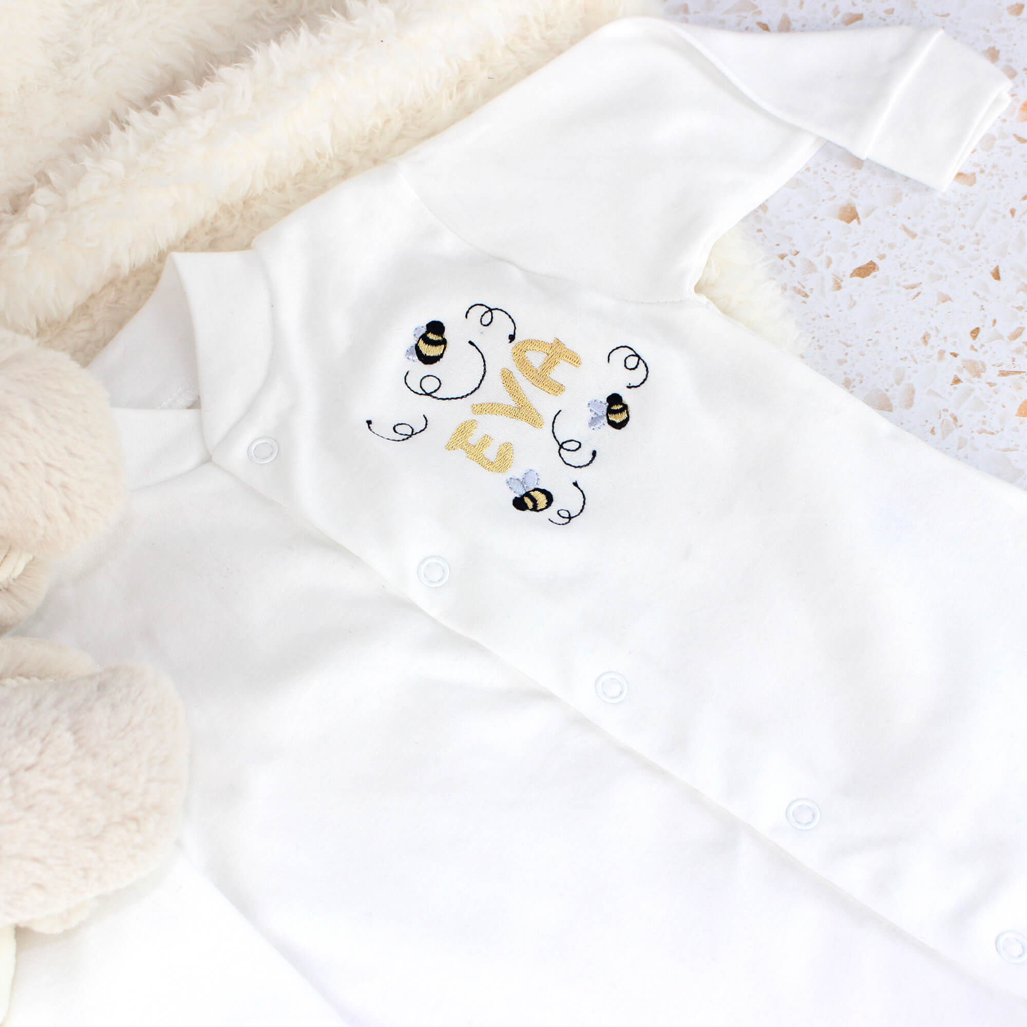 TeddyTs Personalised White Baby Sleepsuit 