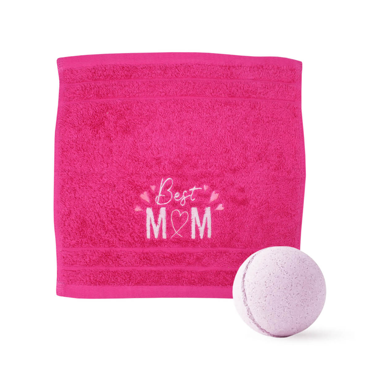 TeddyTs Best Mum Cotton Flannel Face Cloth & Scented Bath Bomb Gift Set Fuschia Pink & Coconut 