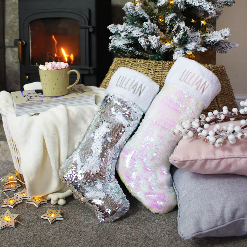 pink and silver christmas stockings