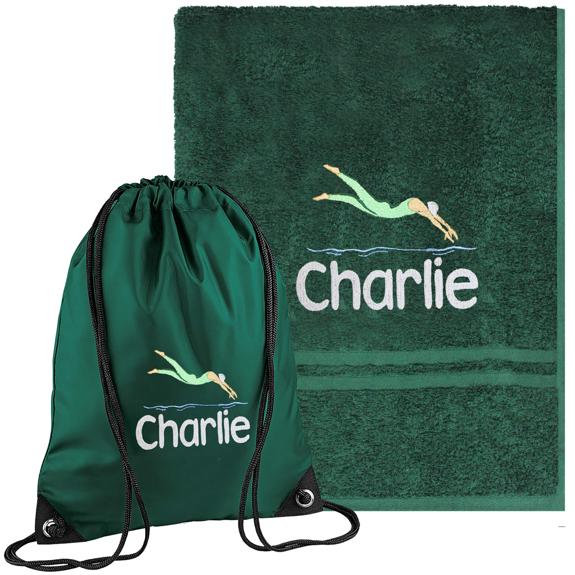 Personalised Children s Swimming Towel Green Gym Bag Set